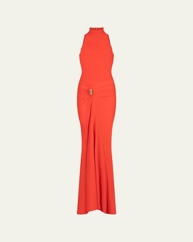 Frances Cutout Gathered Jersey Gown